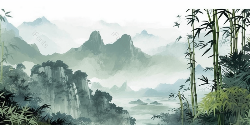 水墨中国画山崖上的竹子,插画/手绘图,插画/手绘图库,插画/手绘图下载,插画/手绘